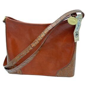 Vintage Brahmin Women's Rochelle Croc Embossed Leather Crossbody Bag Caramel